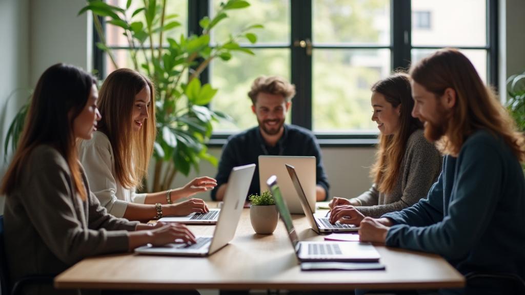 Freelancers collaborating in a modern coworking space
