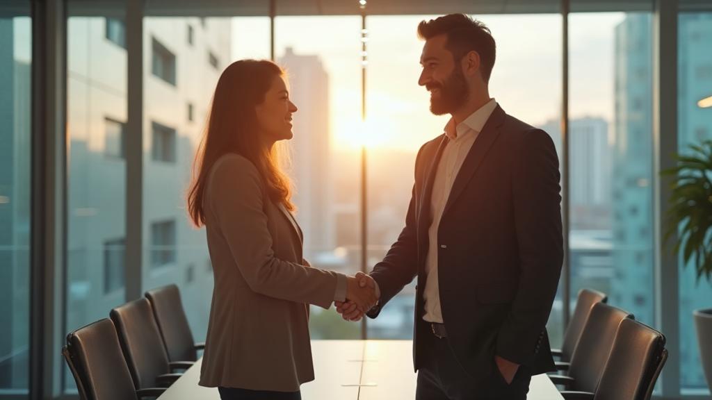 Business professionals closing a partnership deal